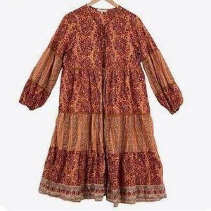 Chelsea & Violet Burnt Orange Paisley Tiered Long Sleeve Maxi Dress